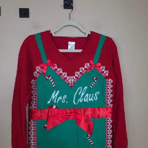 Holiday Christmas Mrs Claus Womens Ugly Sweater Dress or Long Tunic Size M - Picture 2 of 7